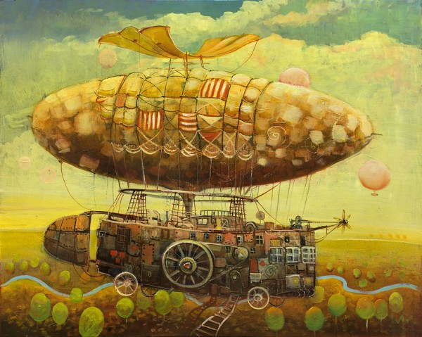 Otherworldly vehicles, paintings by Modestas Malinauskas