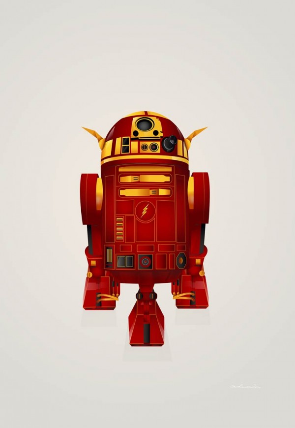 Starwars droid R2-D2 superheroes, illustration by Steve Berrington