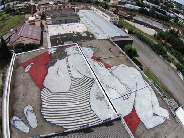 On the Roof – aerial street art by Ella & Pitr