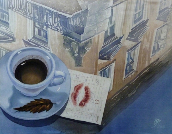 Once in the street: cityscapes - silk painting by Olena Korolyuk