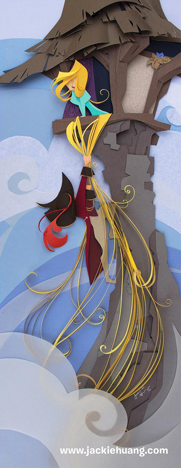 Disney characters, paper art by Jackie Huang