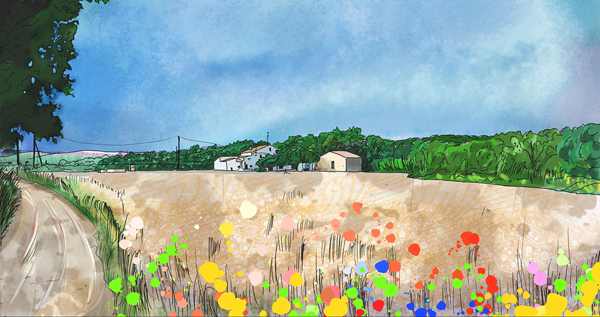 Farmhouses, paintings by Joaquim Olivé