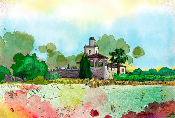 Farmhouses, paintings by Joaquim Olivé