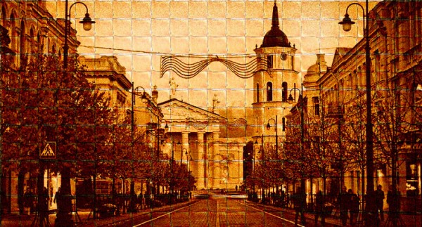A giant toasted bread picture of Vilnius