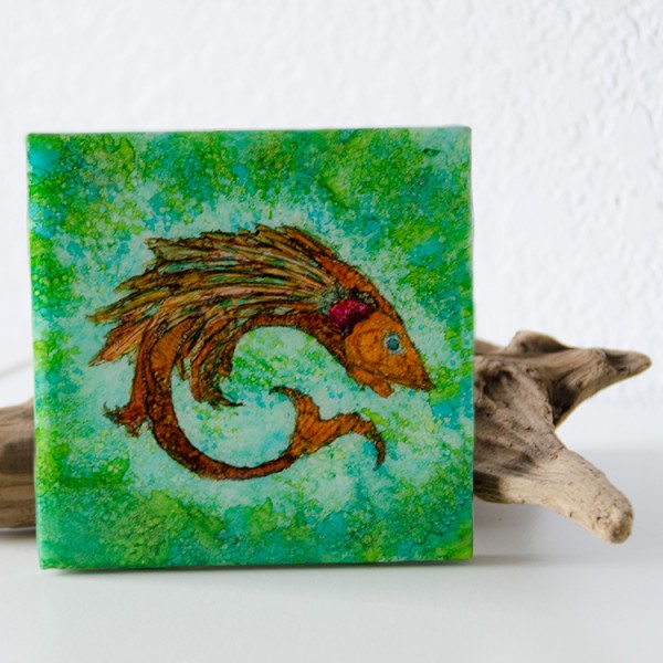 Alcohol ink on ceramic tile — hand painted by Janet Mitchell