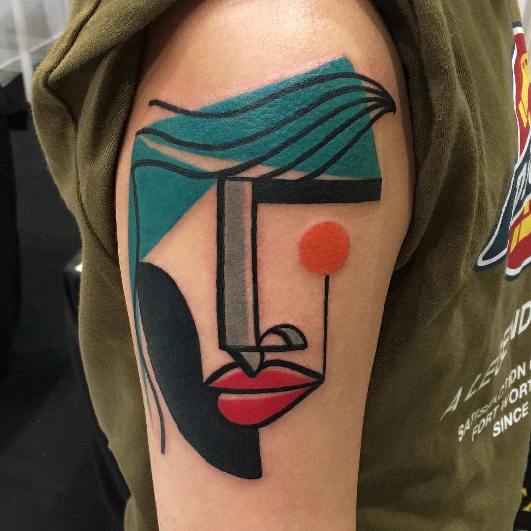Colorful cubist tattoos inked by Mike Boyd
