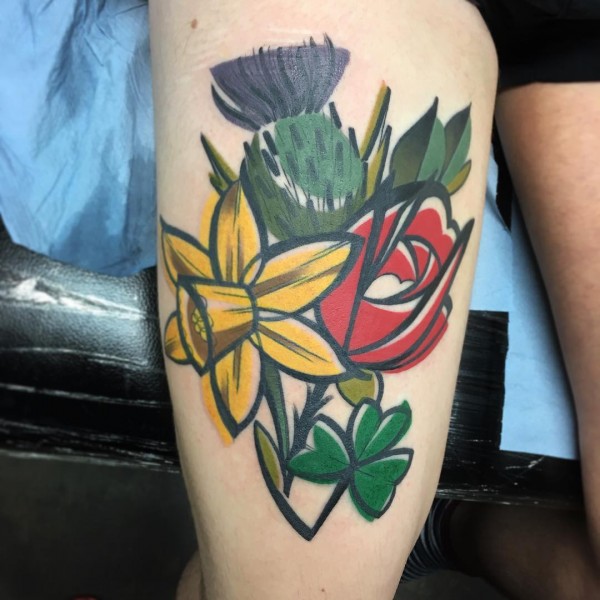 Colorful cubist tattoos inked by Mike Boyd