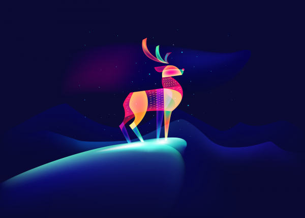 Fantasy Lights Reindeers, digital art by Ilya Shapko