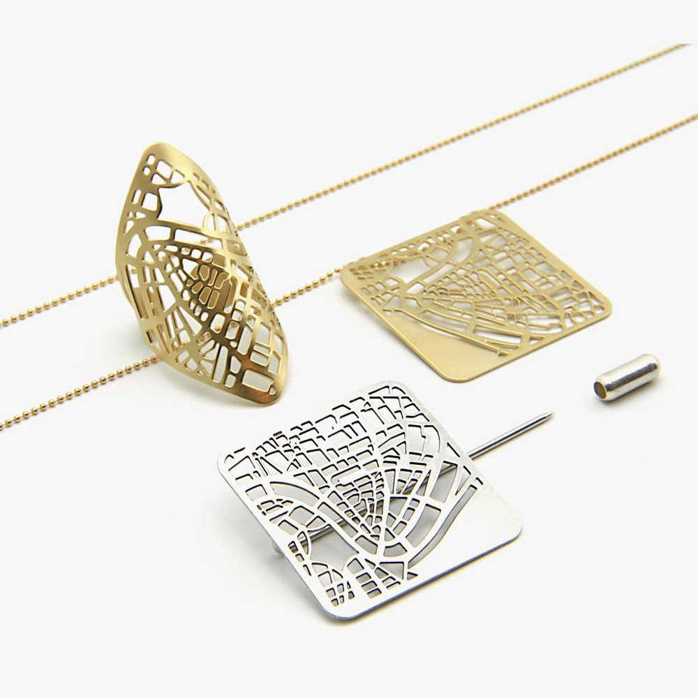 Jewelry designed from personalized maps by Talia Sari