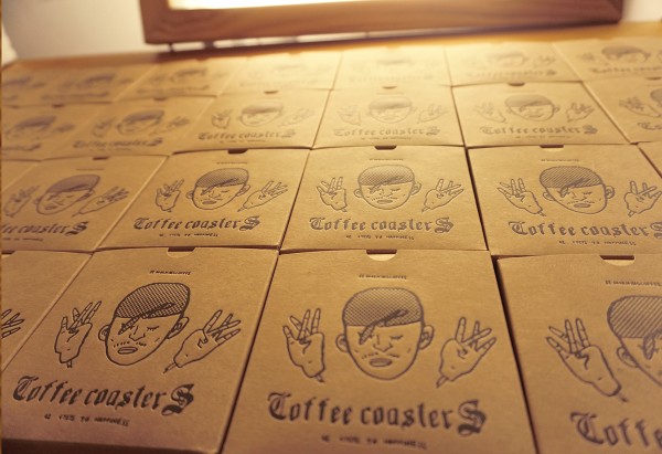 Coffee coasters, illustration by Antanas Dubra