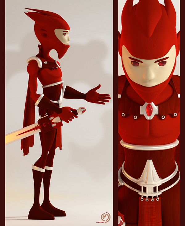 Various characters in red, digital art by Christian Martin Jarrand