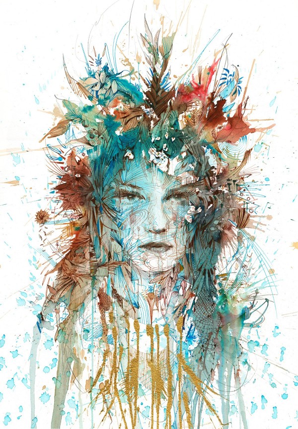 Flight - Paintings in ink and tea by Carne Griffiths
