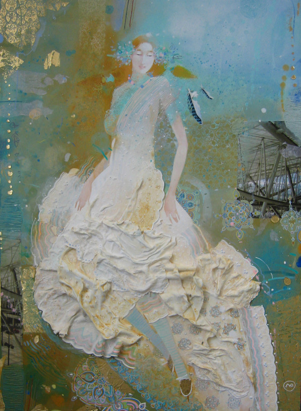 Doll, collage on canvas by Yulia Luchkina