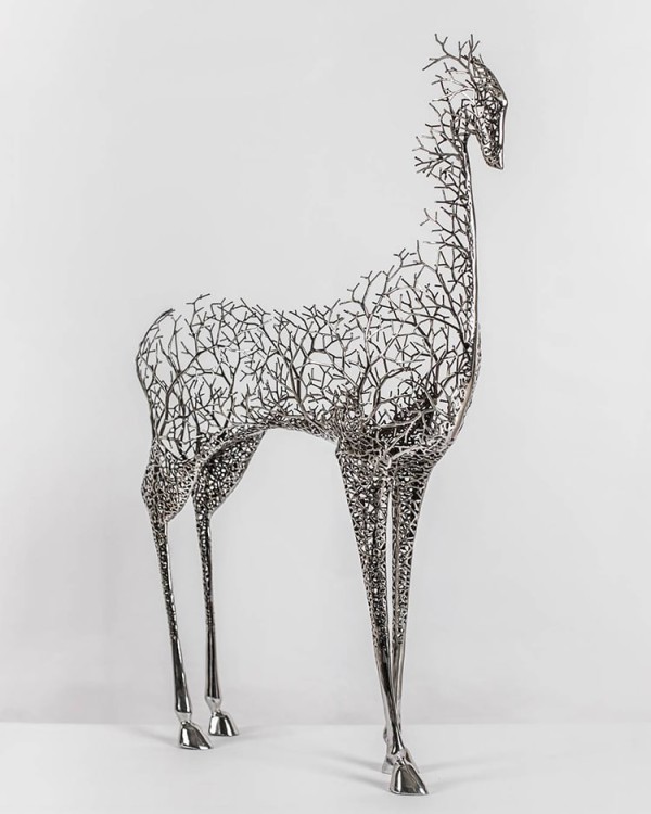 Surreal animal sculptures made of metallic branches by Kang Dong Hyun