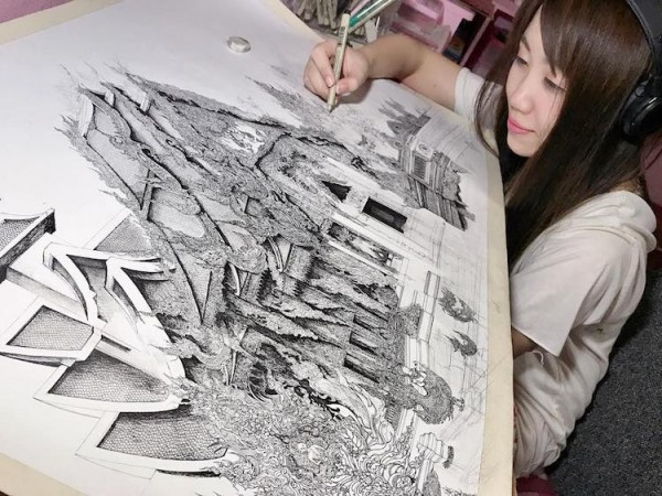 Emi Nakajima creates intricately detailed architectural drawings