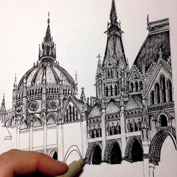 Emi Nakajima creates intricately detailed architectural drawings