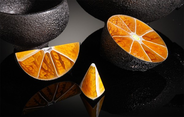 Glass cross sections of fruit and other foods by Elliot Walker
