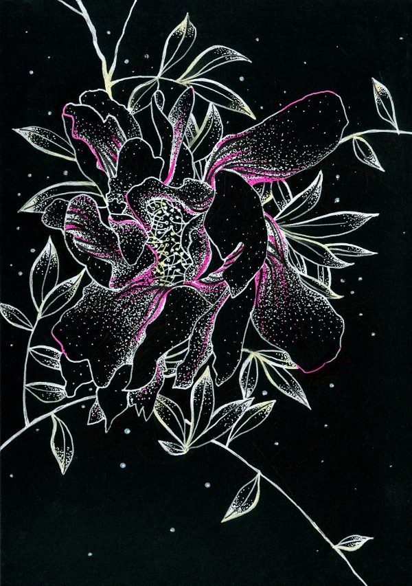 Dark flowers, illustration by Olga Okulich