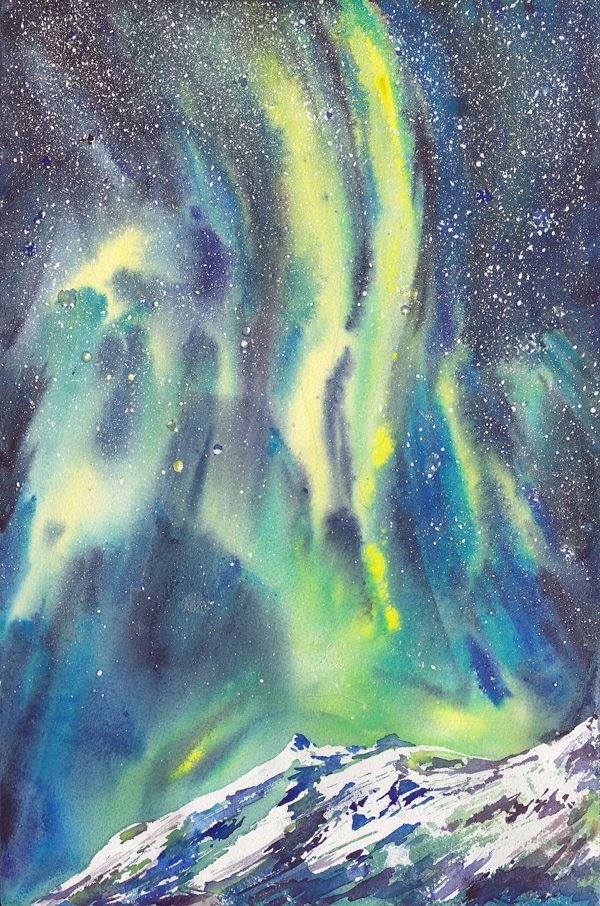 Aurora borealis, illustration by Liubov Syrotiuk