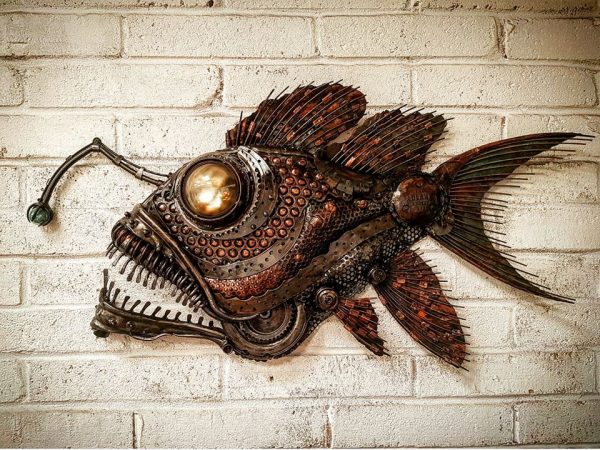 Fantastical hybrid creatures, recycled scrap metal sculpture by Alan Williams