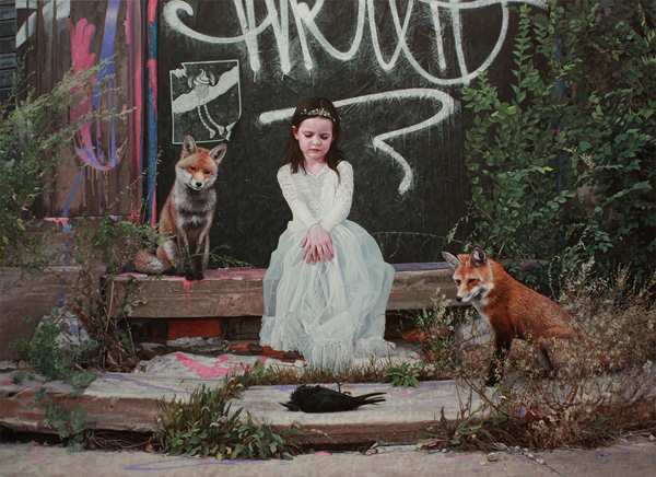 Young and innocent against a backdrop of a defiled world, paintings by Kevin Peterson