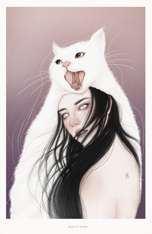 Beauty & Cat, illustration by Helen Xu